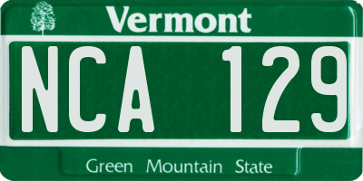 VT license plate NCA129