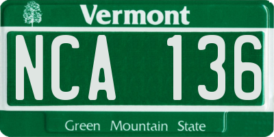 VT license plate NCA136