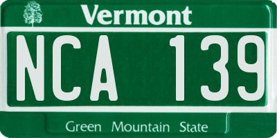 VT license plate NCA139