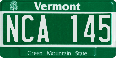 VT license plate NCA145