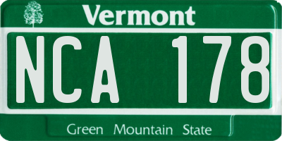 VT license plate NCA178