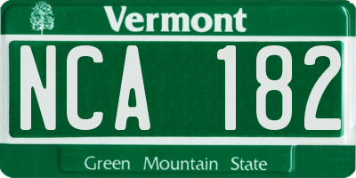 VT license plate NCA182