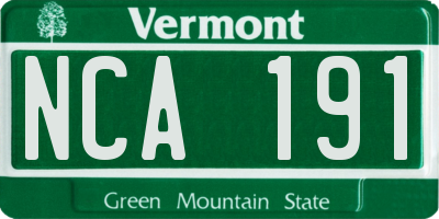 VT license plate NCA191