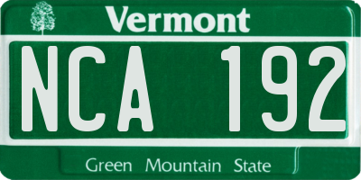 VT license plate NCA192