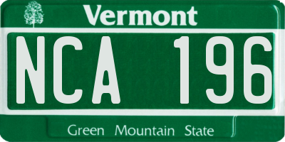 VT license plate NCA196