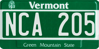VT license plate NCA205