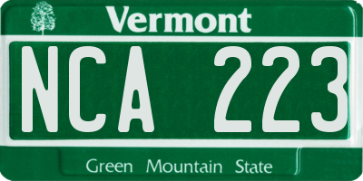 VT license plate NCA223