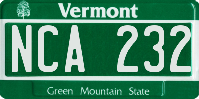VT license plate NCA232