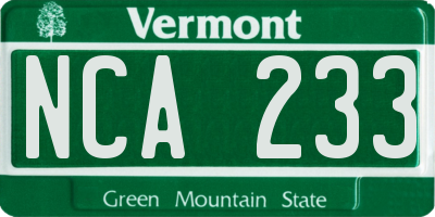 VT license plate NCA233
