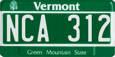 VT license plate NCA312
