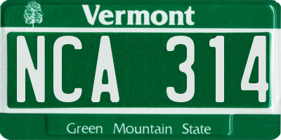 VT license plate NCA314