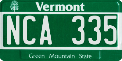 VT license plate NCA335