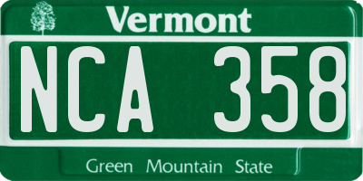 VT license plate NCA358