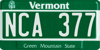 VT license plate NCA377