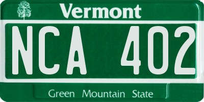 VT license plate NCA402