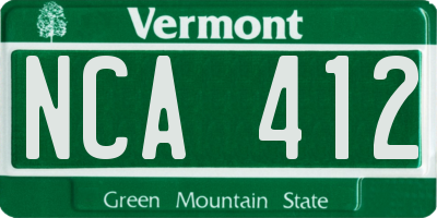 VT license plate NCA412