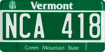 VT license plate NCA418