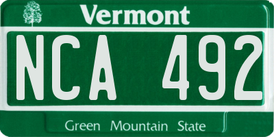 VT license plate NCA492