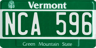 VT license plate NCA596