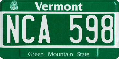 VT license plate NCA598