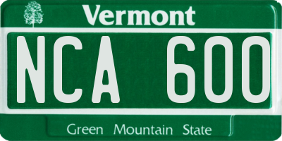 VT license plate NCA600