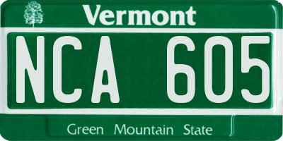 VT license plate NCA605