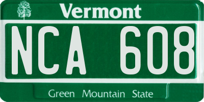 VT license plate NCA608