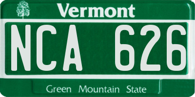 VT license plate NCA626