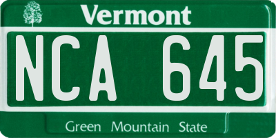 VT license plate NCA645