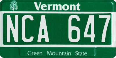 VT license plate NCA647