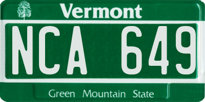 VT license plate NCA649