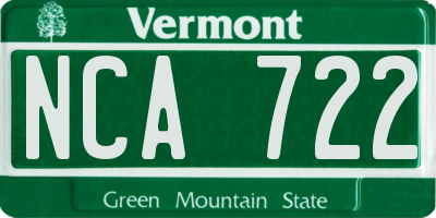 VT license plate NCA722