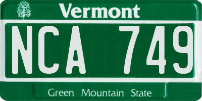 VT license plate NCA749
