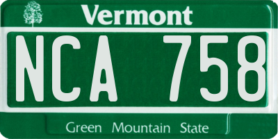 VT license plate NCA758