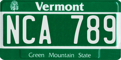 VT license plate NCA789