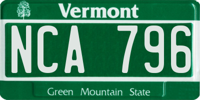 VT license plate NCA796