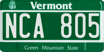 VT license plate NCA805