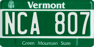 VT license plate NCA807