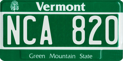 VT license plate NCA820