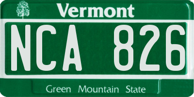 VT license plate NCA826