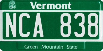 VT license plate NCA838