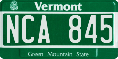 VT license plate NCA845