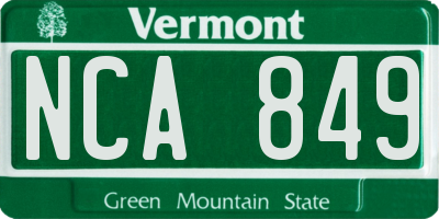 VT license plate NCA849