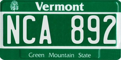 VT license plate NCA892