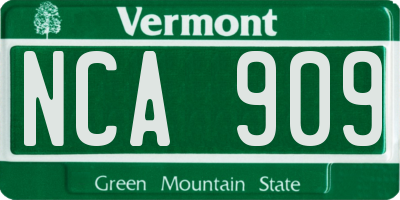 VT license plate NCA909