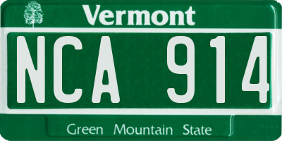 VT license plate NCA914
