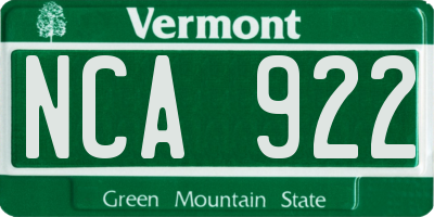 VT license plate NCA922