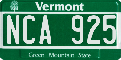 VT license plate NCA925