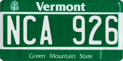 VT license plate NCA926