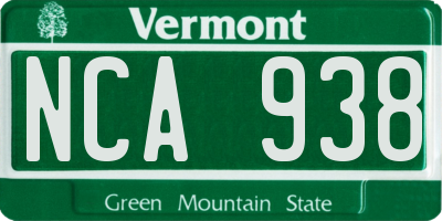 VT license plate NCA938